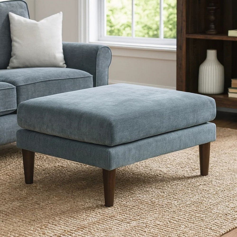 Rio 32 Inch Modular Ottoman, Box Cushion Seat, Wood Legs, Slate Blue Fabric - BM284327