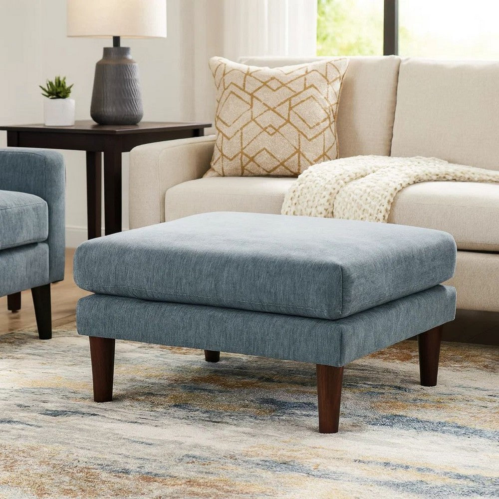 Rio 32 Inch Modular Ottoman, Box Cushion Seat, Wood Legs, Slate Blue Fabric - BM284327