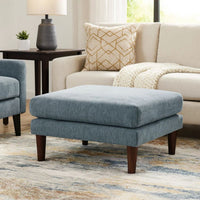 Rio 32 Inch Modular Ottoman, Box Cushion Seat, Wood Legs, Slate Blue Fabric - BM284327