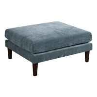 Rio 32 Inch Modular Ottoman, Box Cushion Seat, Wood Legs, Slate Blue Fabric - BM284327