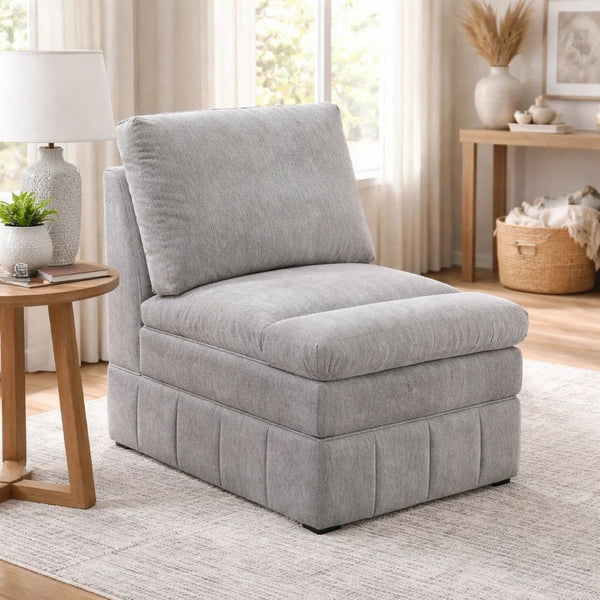 Luna 35 Inch Modular Armless Chair, Three Layer Plush Cushioned Seat, Gray - BM284329