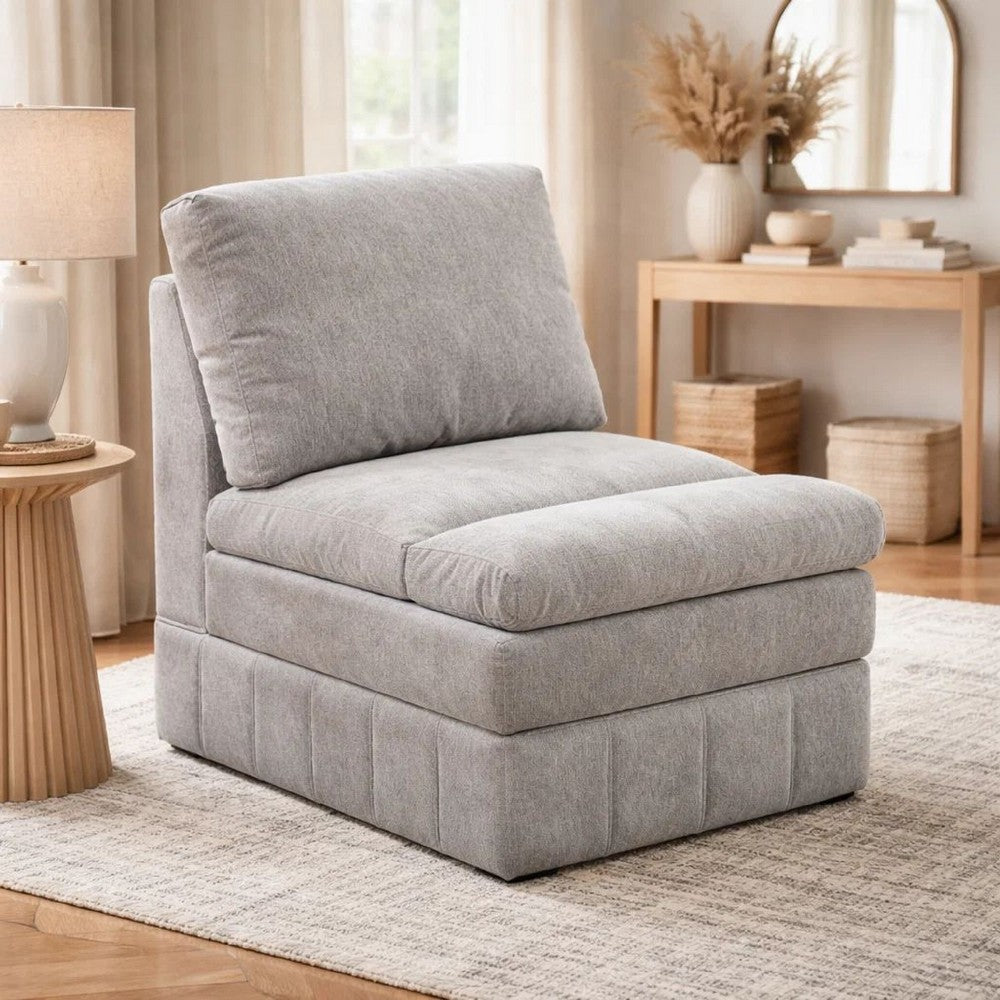 Luna 35 Inch Modular Armless Chair, Three Layer Plush Cushioned Seat, Gray - BM284329