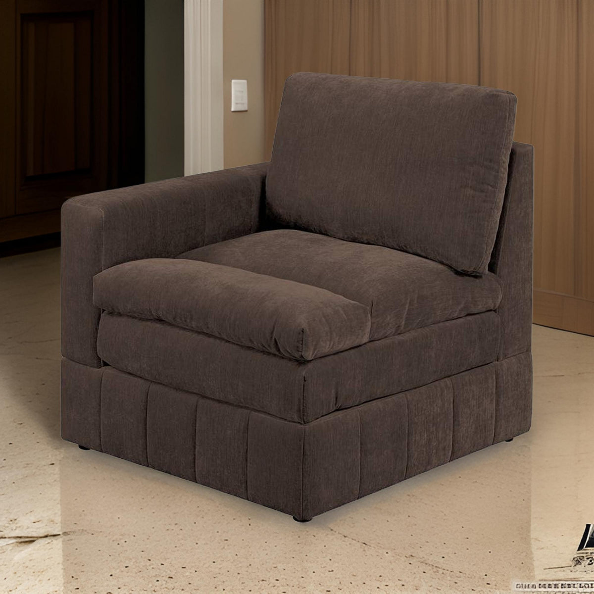 Luna 33 Inch Modular 1 Arm Corner Chair, Triple Plush Cushion Seat Brown - BM284331