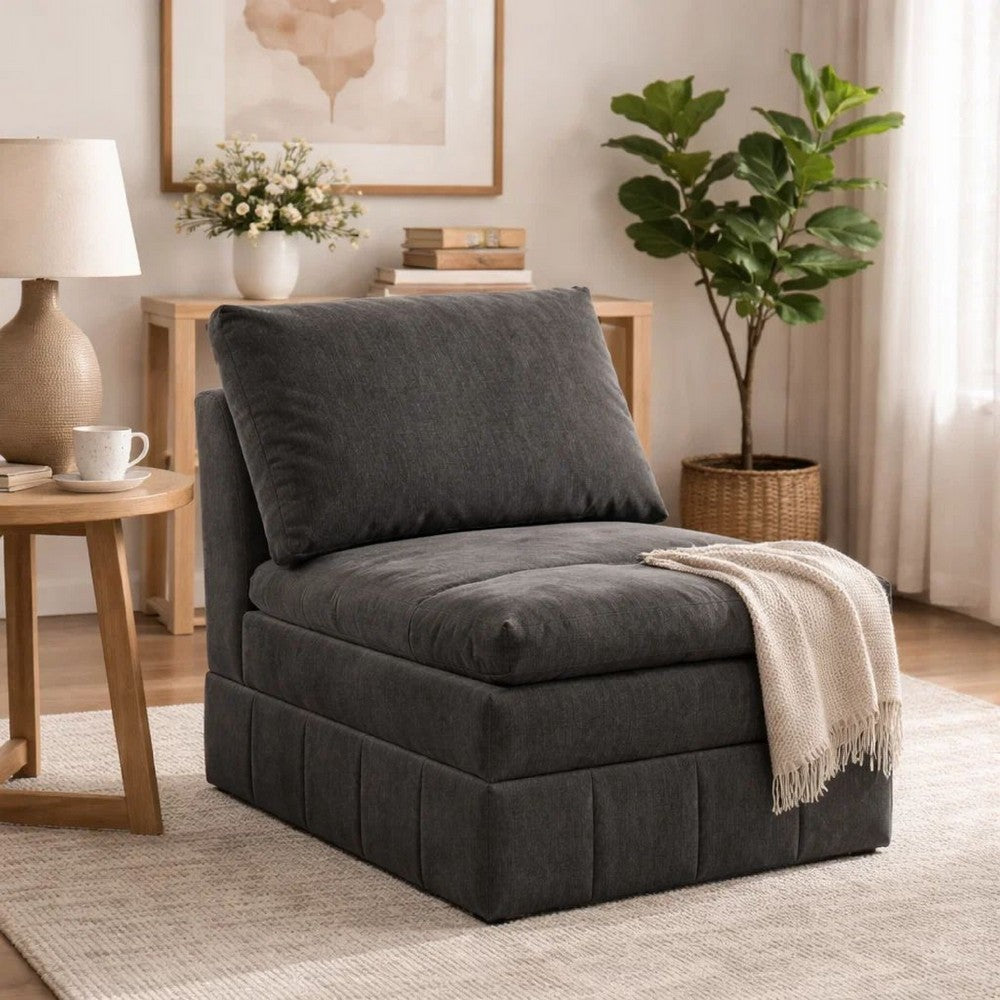 Luna 35 Inch Modular Armless Chair, 3 Layer Plush Cushion Seat, Dark Gray - BM284332