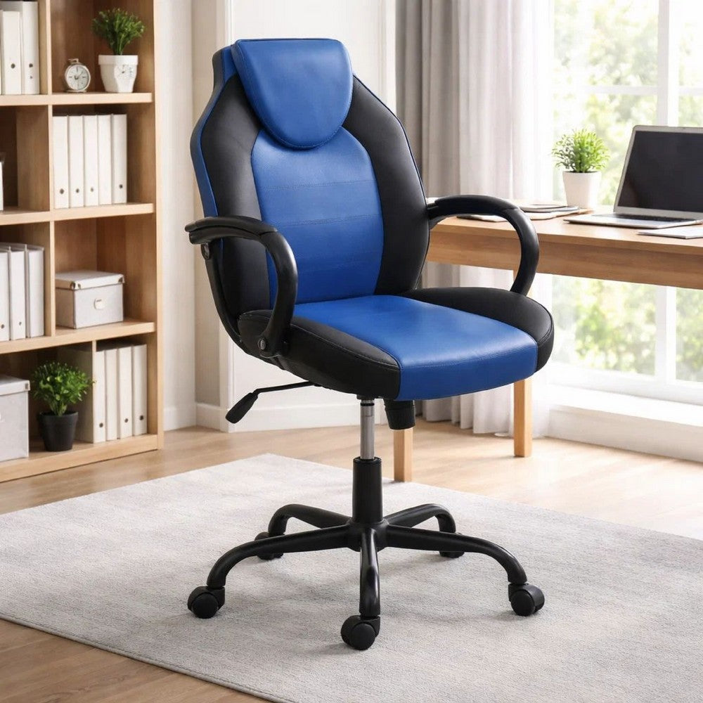 Rue 27 Inch Ergonomic Office Chair, Faux Leather Swivel Seat, Black, Blue - BM284337