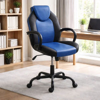 Rue 27 Inch Ergonomic Office Chair, Faux Leather Swivel Seat, Black, Blue - BM284337
