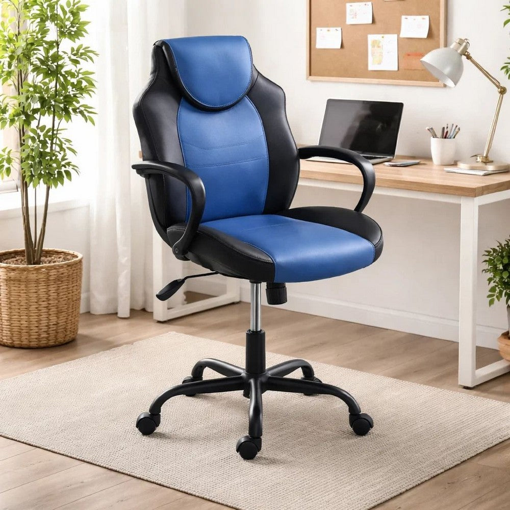 Rue 27 Inch Ergonomic Office Chair, Faux Leather Swivel Seat, Black, Blue - BM284337