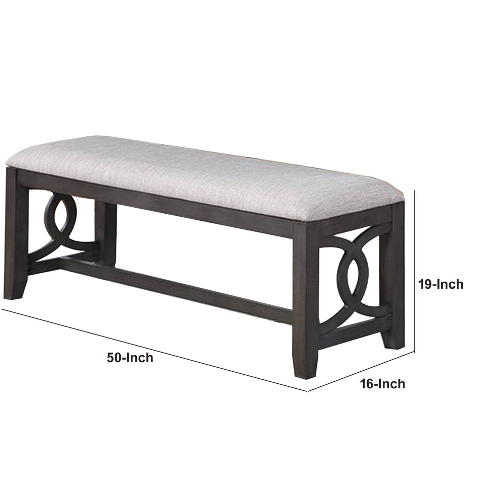 Ivy 50 Inch Modern Fabric Upholstered Dining Bench, Rubberwood Frame, Gray - BM284339