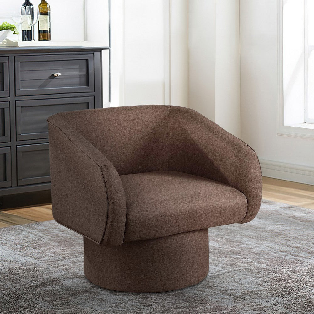 Tim 30 Inch Fabric Upholstered Accent Chair, 360 Swivel Seat, Brown - BM284348