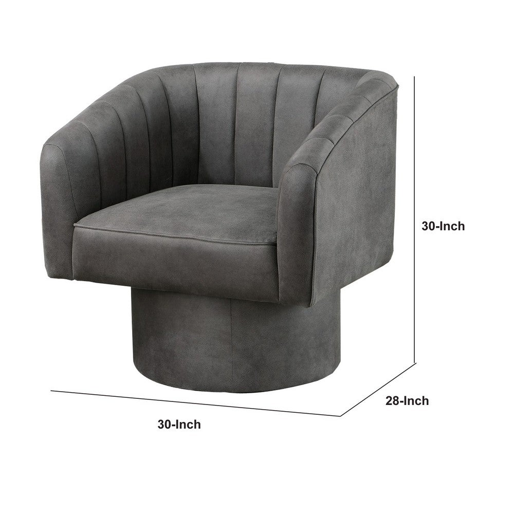 Kate 30 Inch Accent Chair, 360 Swivel Seat, Vegan Faux Leather, Dark Gray - BM284349