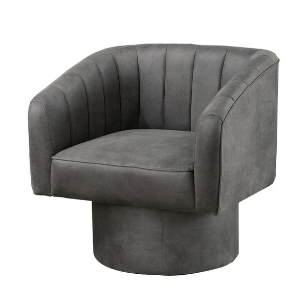 Kate 30 Inch Accent Chair, 360 Swivel Seat, Vegan Faux Leather, Dark Gray - BM284349