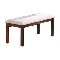 48 Inch Classic Fabric Upholstered Dining Bench, Pine Wood, Ivory and Brown - BM284352