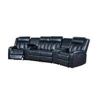 Max 5 Piece Manual Recliner Sectional Set, Vegan Faux Leather, Navy Blue - BM284362