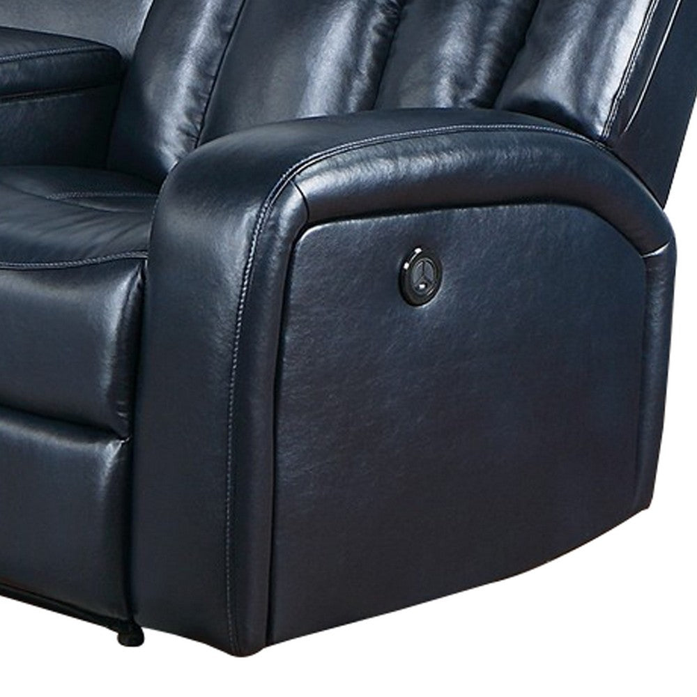 Max 5 Piece Manual Recliner Sectional Set, Vegan Faux Leather, Navy Blue - BM284362