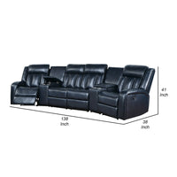 Max 5 Piece Manual Recliner Sectional Set, Vegan Faux Leather, Navy Blue - BM284362