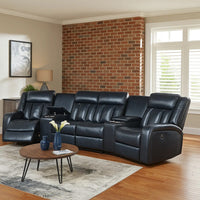 Max 5 Piece Manual Recliner Sectional Set, Vegan Faux Leather, Navy Blue - BM284362