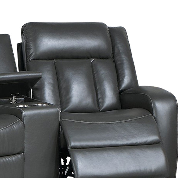 Max 5 Piece Modern Manual Recliner Sectional Set, Gray Vegan Faux Leather - BM284363