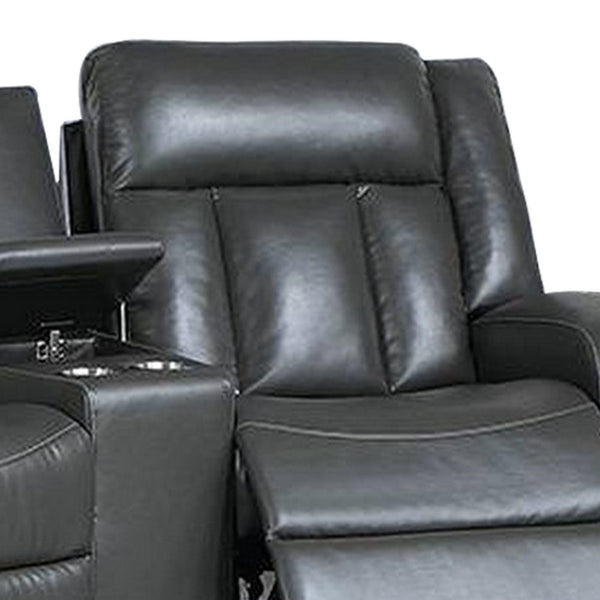 Max 5 Piece Power Recliner Sectional Sofa Set, Vegan Faux Leather, Gray - BM284365