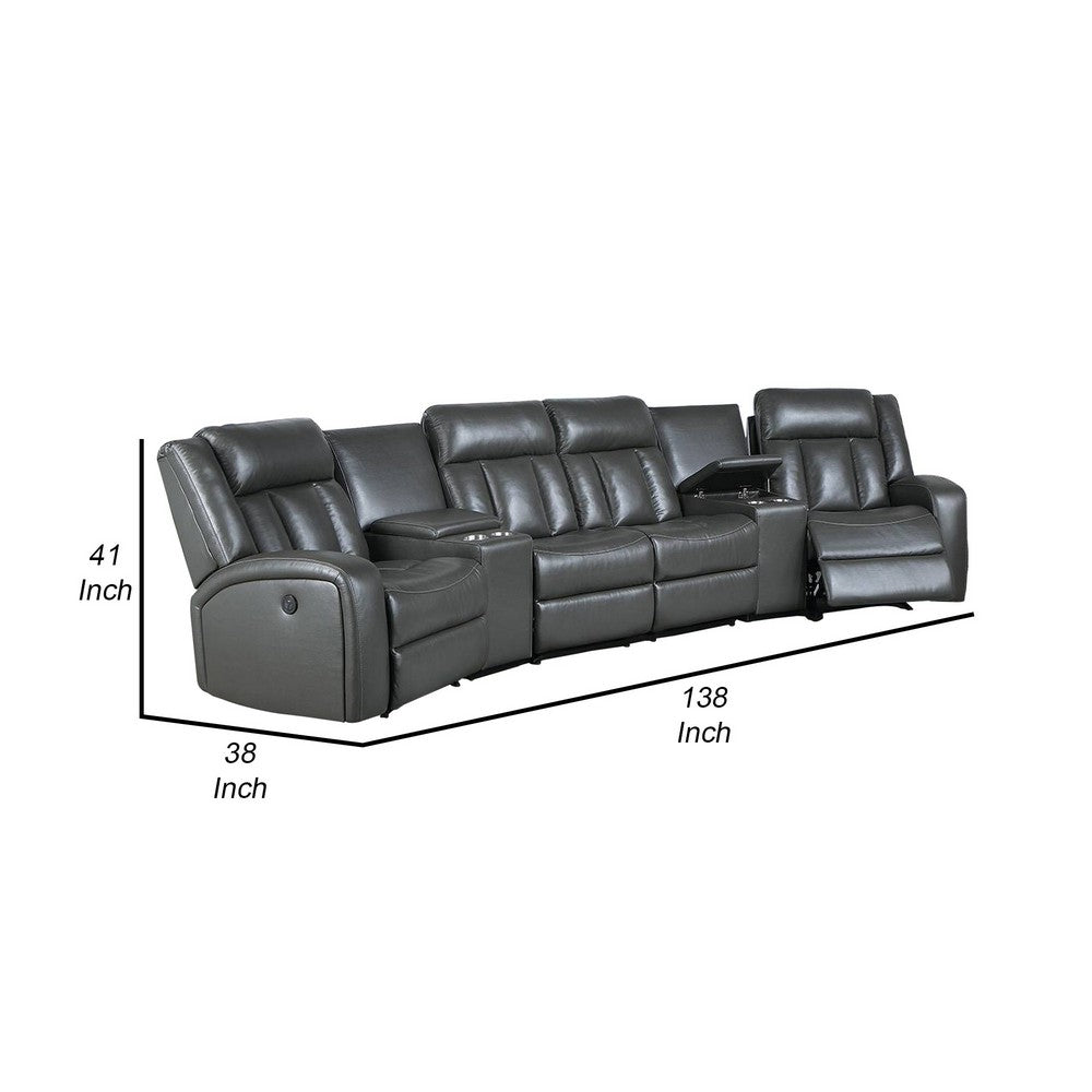 Max 5 Piece Power Recliner Sectional Sofa Set, Vegan Faux Leather, Gray - BM284365