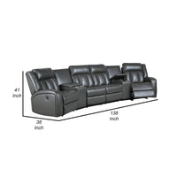 Max 5 Piece Power Recliner Sectional Sofa Set, Vegan Faux Leather, Gray - BM284365
