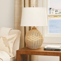 Cape 22 Inch Contemporary Rattan Table Lamp, Hand Woven, Linen Shade, Brown - BM284414