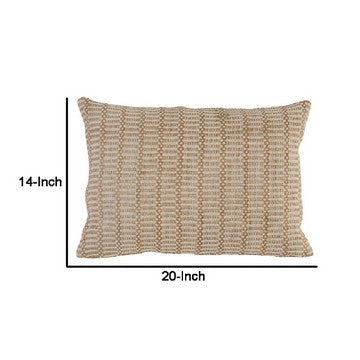 14 x 20 Lumbar Accent Throw Pillow, Basket Jute Handwoven Pattern, Beige By Casagear Home