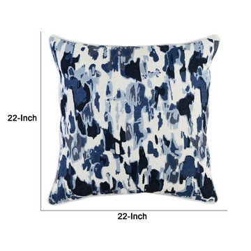 Lyla 22 Inch Square Cotton Accent Throw Pillow, Abstract Design, Blue White By Casagear Home