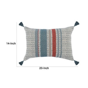 14 x 20 Modern Throw Pillow, Digitally Printed, Stripes, Tassels, Blue, Red By Casagear Home