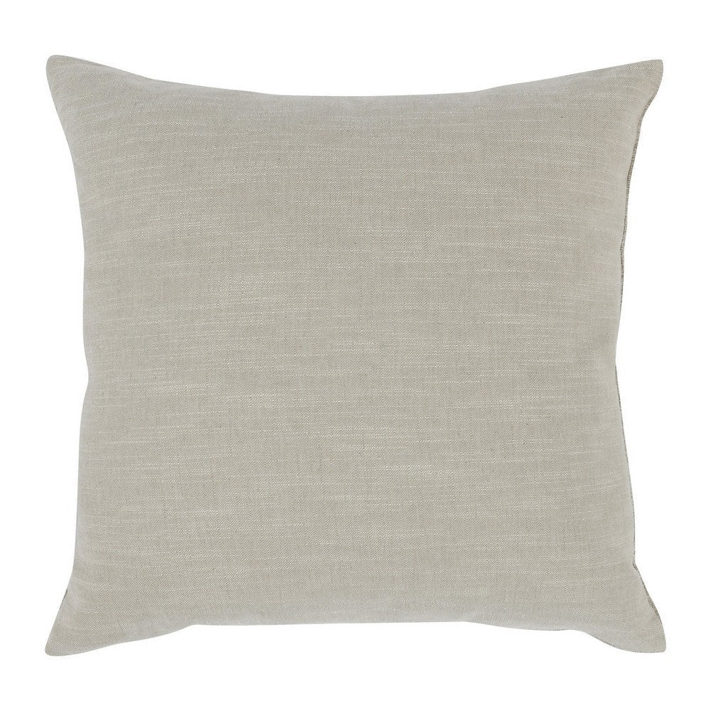 26 x 26 Throw Pillow, Pieced Fabric, Cotton, Leather, Frayed Fringes, Gray By Casagear Home