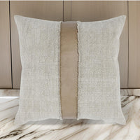 26 x 26 Throw Pillow, Pieced Fabric, Cotton, Leather, Frayed Fringes, Gray By Casagear Home