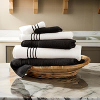 Dana 6 Piece Soft Egyptian  Cotton Towel Set, Stripes, Black, White - BM284580
