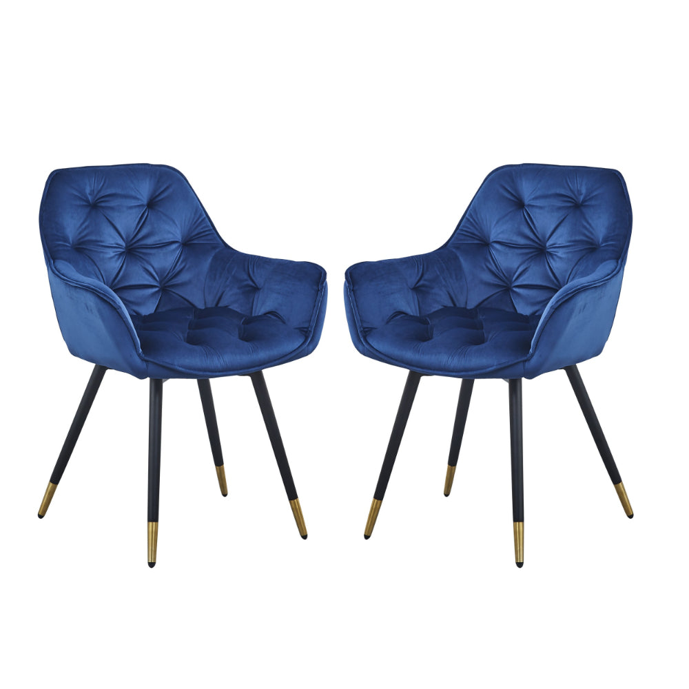 Alix 25 Inch Modern Dining Chair, Button Tufted, Set of 2, Blue, Black - BM284696