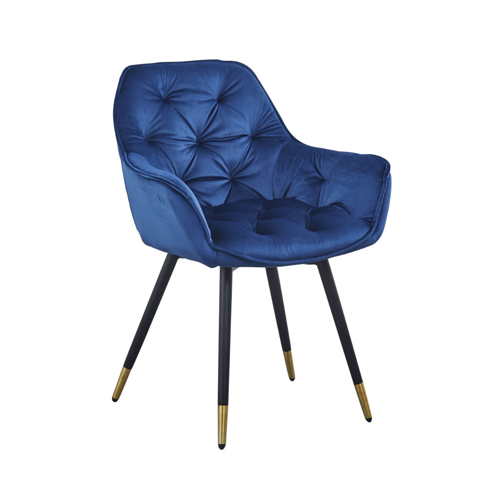 Alix 25 Inch Modern Dining Chair, Button Tufted, Set of 2, Blue, Black - BM284696