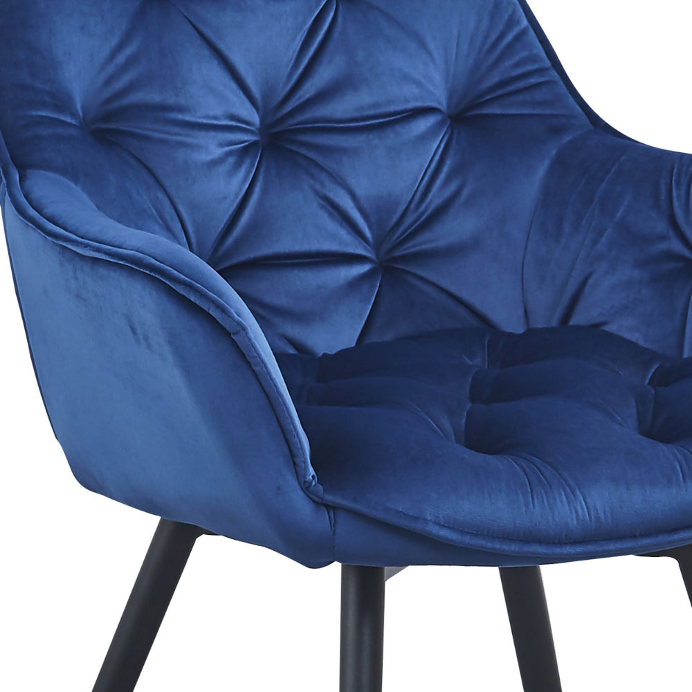 Alix 25 Inch Modern Dining Chair, Button Tufted, Set of 2, Blue, Black - BM284696