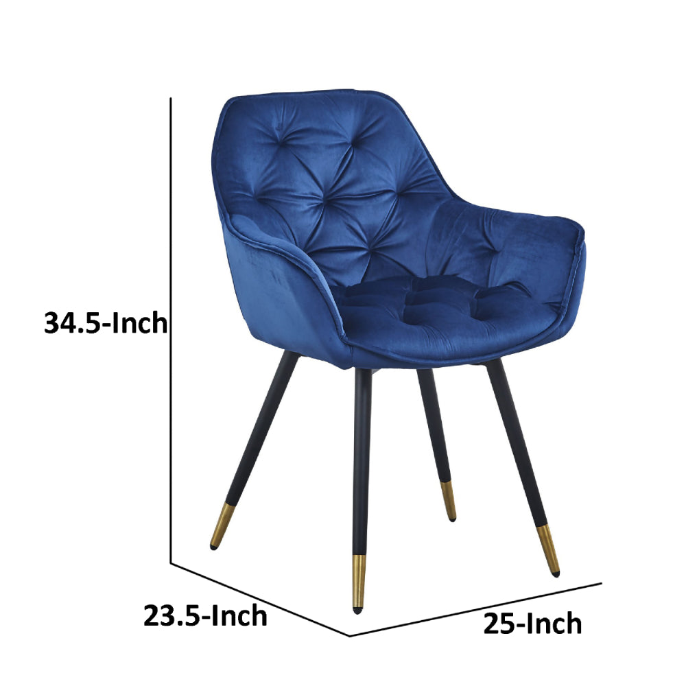 Alix 25 Inch Modern Dining Chair, Button Tufted, Set of 2, Blue, Black - BM284696