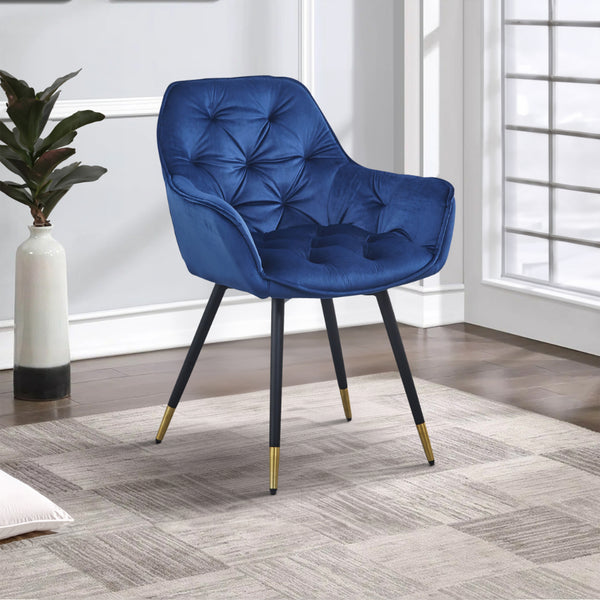 Alix 25 Inch Modern Dining Chair, Button Tufted, Set of 2, Blue, Black - BM284696