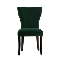 Devi 25 Inch Curved Dining Chair, Green Velvet Upholstery, Nailhead Trim - BM284715