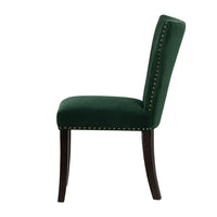 Devi 25 Inch Curved Dining Chair, Green Velvet Upholstery, Nailhead Trim - BM284715