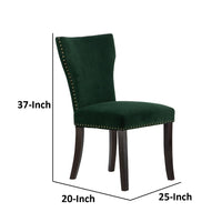 Devi 25 Inch Curved Dining Chair, Green Velvet Upholstery, Nailhead Trim - BM284715