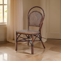 19 Inch Classic Wood Armless Chair, Rattan, Curved Back, Dual Toned, Brown - BM284741