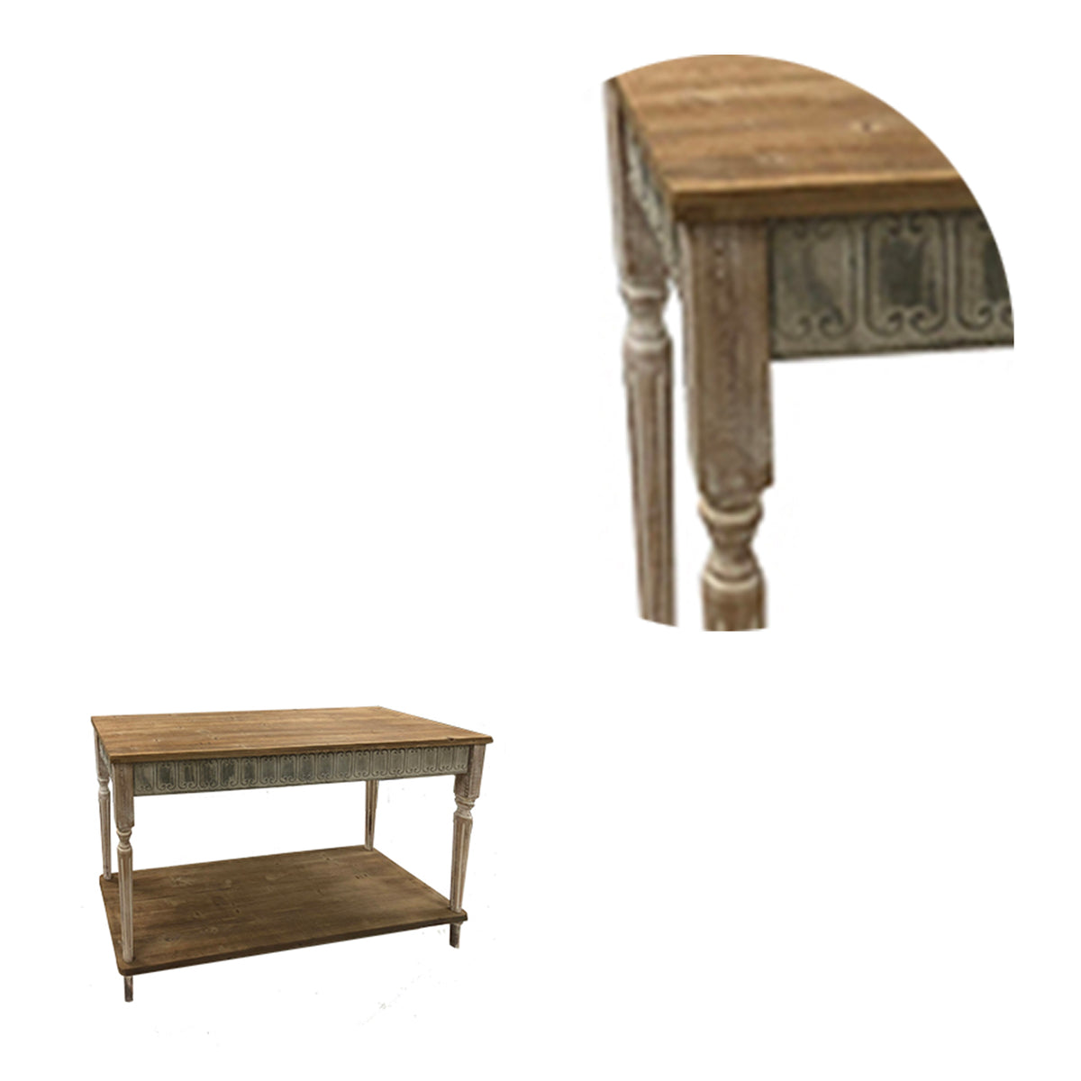 47 Inch Wood Console Table, 1 Open Shelf, Embossed Details, Weathered Brown - BM284758