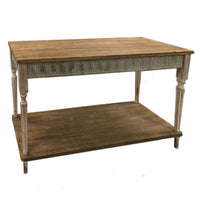 47 Inch Wood Console Table, 1 Open Shelf, Embossed Details, Weathered Brown - BM284758