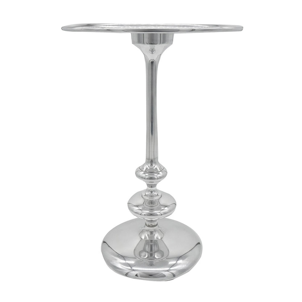 23 Inch Modern Aluminum Side Table, Round Tabletop and Base, Carved, Silver - BM284759