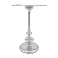 23 Inch Modern Aluminum Side Table, Round Tabletop and Base, Carved, Silver - BM284759