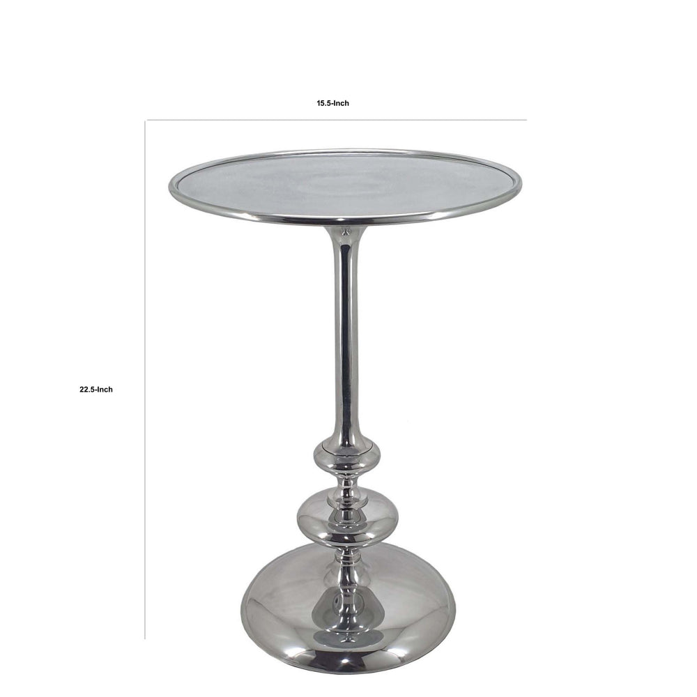 23 Inch Modern Aluminum Side Table, Round Tabletop and Base, Carved, Silver - BM284759