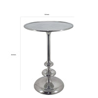 23 Inch Modern Aluminum Side Table, Round Tabletop and Base, Carved, Silver - BM284759