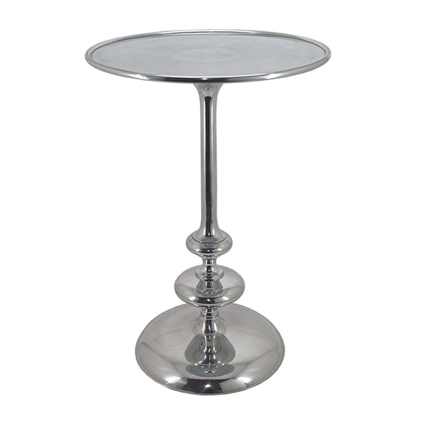 23 Inch Modern Aluminum Side Table, Round Tabletop and Base, Carved, Silver - BM284759