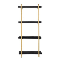 44 Inch Modern Wood Four Tier Shelf, Natural Rattan Braiding, Gold, Black - BM284767