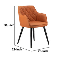 Erin 24 Inch Curved Dining Chair, Orange Fabric, Diamond Pattern Tufting - BM284772