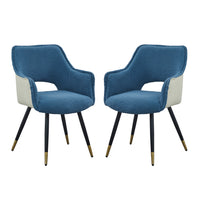 Eden 23 Inch Modern Dining Chair, White Fabric, Blue Metal Legs, Set of 2 - BM284778